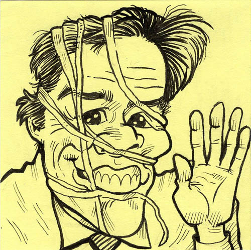Jim Carrey tape face from Yes Man caricature