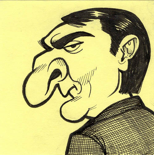 Serious man with big nose