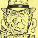 Harrison Ford as old Indiana Jones caricature