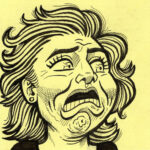 Scared woman with flowing hair